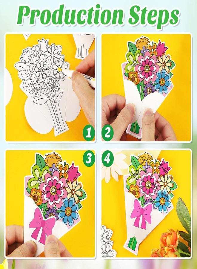 Sereliy 24 Set Mother's Day Crafts DIY Card Color Your Bouquet Craft for Mothers Day Gifts Craft Birthday Gift Classroom Activities.（24 Bouquet） - Image 3